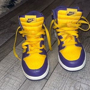 Kids Purple & Yellow Nike (Dunks) Size 2 US / Unisex